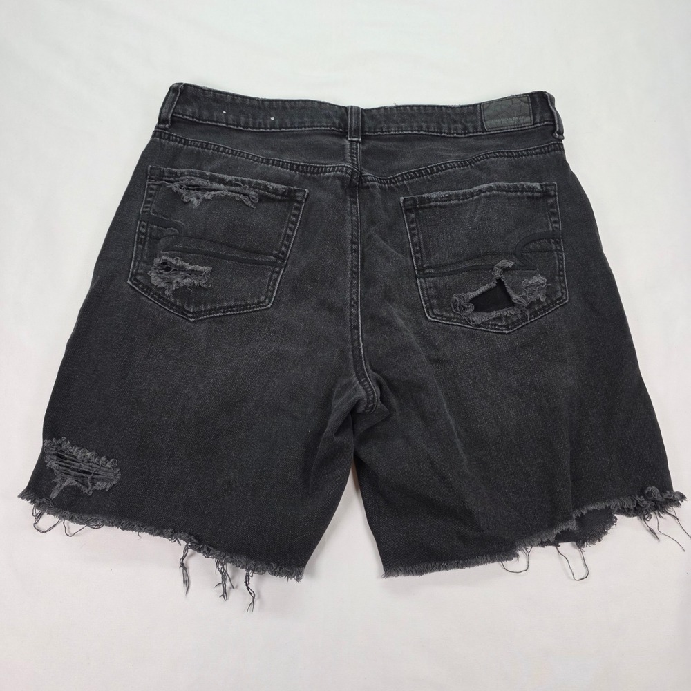 American Eagle Womens Distressed Denim Shorts Black High Waisted Frayed Hem 12 - Picture 6 of 6